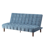 76" Teal Velvet And Wood Brown Sleeper Sofa