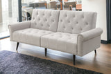 82" Beige Velvet And Black Sofa