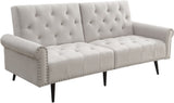 82" Beige Velvet And Black Sofa