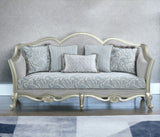 85" Light Gray And Champagne Linen Sofa And Toss Pillows