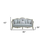 85" Light Gray And Champagne Linen Sofa And Toss Pillows