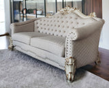 89" Ivory Velvet And Pearl Sofa With Six Toss Pillows