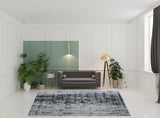 8' x 11' White And Blue Abstract Hand Loomed Area Rug