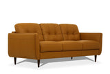 83" Camel Leather And Black Sofa