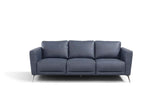 85" Blue Leather And Black Sofa