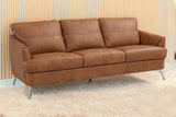 81" Camel Leather And Black Sofa