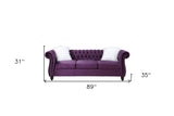 89" Purple Black Velvet Sofa