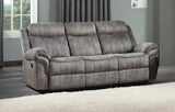 87" Gray And Black Velvet Reclining USB Sofa