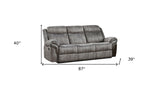 87" Gray And Black Velvet Reclining USB Sofa