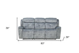 83" Gray And Black Velvet Reclining Sofa