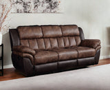 91" Espresso And Black Microfiber Reclining Sofa