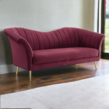 80" Red And Gold Velvet Sofa