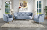 103" Light Gray Velvet And Gold Sofa