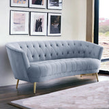 84" Light Gray Velvet And Gold Sofa