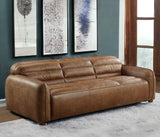 95" Cocoa Top Grain Leather And Black Sofa