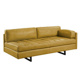 74" Turmeric Top Grain Leather And Black Sofa