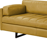 74" Turmeric Top Grain Leather And Black Sofa