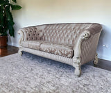 99" Ivory Velvet And Bone Sofa With Seven Toss Pillows