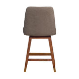 26" Taupe And Brown Solid Wood Swivel Bar Chair