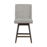 26" Mocha And Gray Solid Wood Swivel Bar Chair