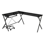 62" Black Glass L Shape Computer Desk