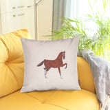 18" X 18" Beige Horse Animal Print Zippered Handmade Polyester Throw Pillow With Embroidery