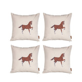 Set of Four 18" X 18" Beige Horse Polyester Zippered Pillow With Embroidery