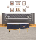 47" Charcoal Gray Gold And White Stone Oval Coffee Table With Drawer