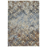 3' X 5' Brown Light Blue And Gray Distressed Diamond Area Rug