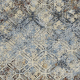 5' X 8' Brown Light Blue And Gray Distressed Diamond Area Rug