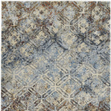 10' X 13' Brown Light Blue And Gray Distressed Diamond Area Rug