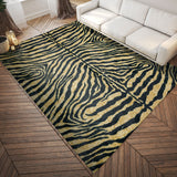 3' X 8' Black and Gold Animal Print Shag Handmade Non Skid Runner Rug