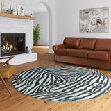 8' X 10' Black and White Zebra Print Shag Handmade Non Skid Area Rug