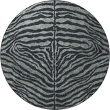 8' X 8' Black and Gray Round Zebra Print Shag Handmade Non Skid Area Rug
