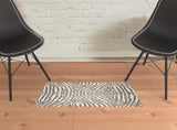 2' X 3' Mocha and Cream Zebra Print Shag Handmade Non Skid Area Rug