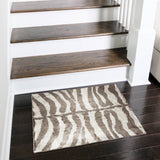 2' X 3' Mocha and Cream Zebra Print Shag Handmade Non Skid Area Rug