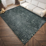 2' X 8' Black and Gray Leopard Print Shag Handmade Non Skid Runner Rug