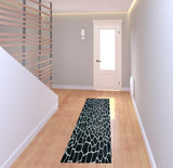2' X 8' Black and White Croc Print Shag Handmade Non Skid Runner Rug
