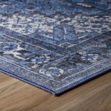 5' X 8' Blue Oriental Distressed Non Skid Area Rug