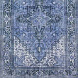 2' X 8' Blue Oriental Distressed Non Skid Runner Rug