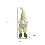 30" Green and White Fabric Sitting Gnome