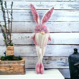 20" Pink and White Fabric Bunny Rabbit Sitting Gnome