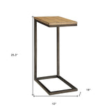 24" Gold And Natural Solid Wood Square End Table