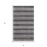 5' X 8' Dark Grey And White Striped Hand Loomed Area Rug