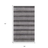 9' X 12' Dark Grey And White Striped Hand Loomed Area Rug