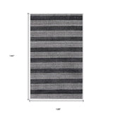 9' X 12' Black And White Striped Hand Loomed Area Rug