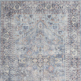 6' X 9' Light Grey And Blue Medallion Distressed Washable Area Rug