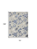 6' X 9' Blue And Grey Floral Stain Resistant Non Skid Area Rug