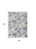 8' X 11' Blue And Grey Floral Stain Resistant Non Skid Area Rug