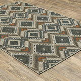 10' x 13' Gray Oriental Stain Resistant Indoor Outdoor Area Rug